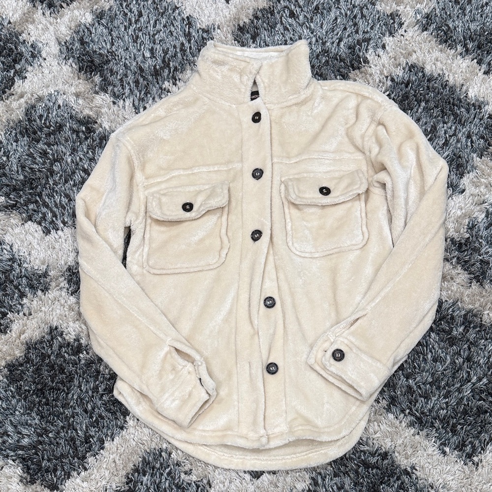Cream Button-Up Fleece Jacket